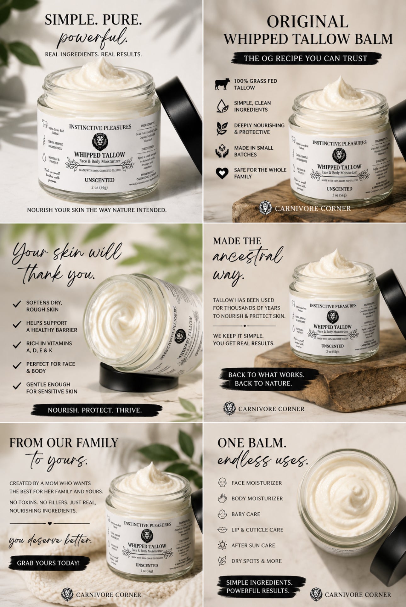 100% Grass Fed Whipped Tallow Balm