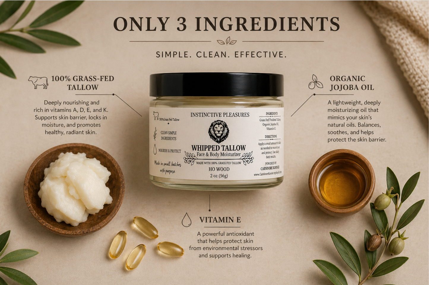 100% Grass Fed Whipped Tallow Balm