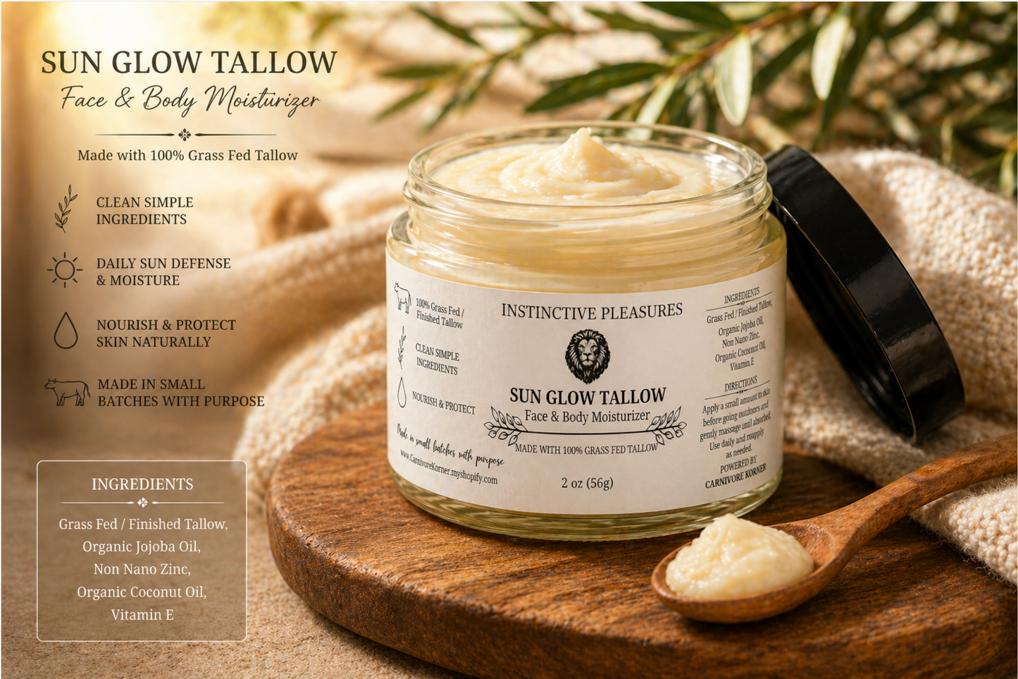 Sun Glow Tallow Balm with Non Nano Zinc Oxide